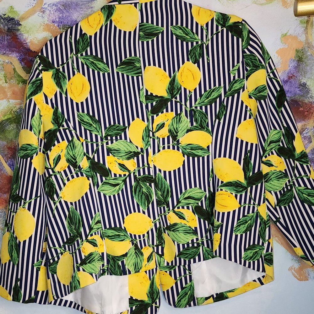 ROZ and Ali Women's Life and Lemons Print Blazer Jacket Striped Size L - Picture 3 of 8